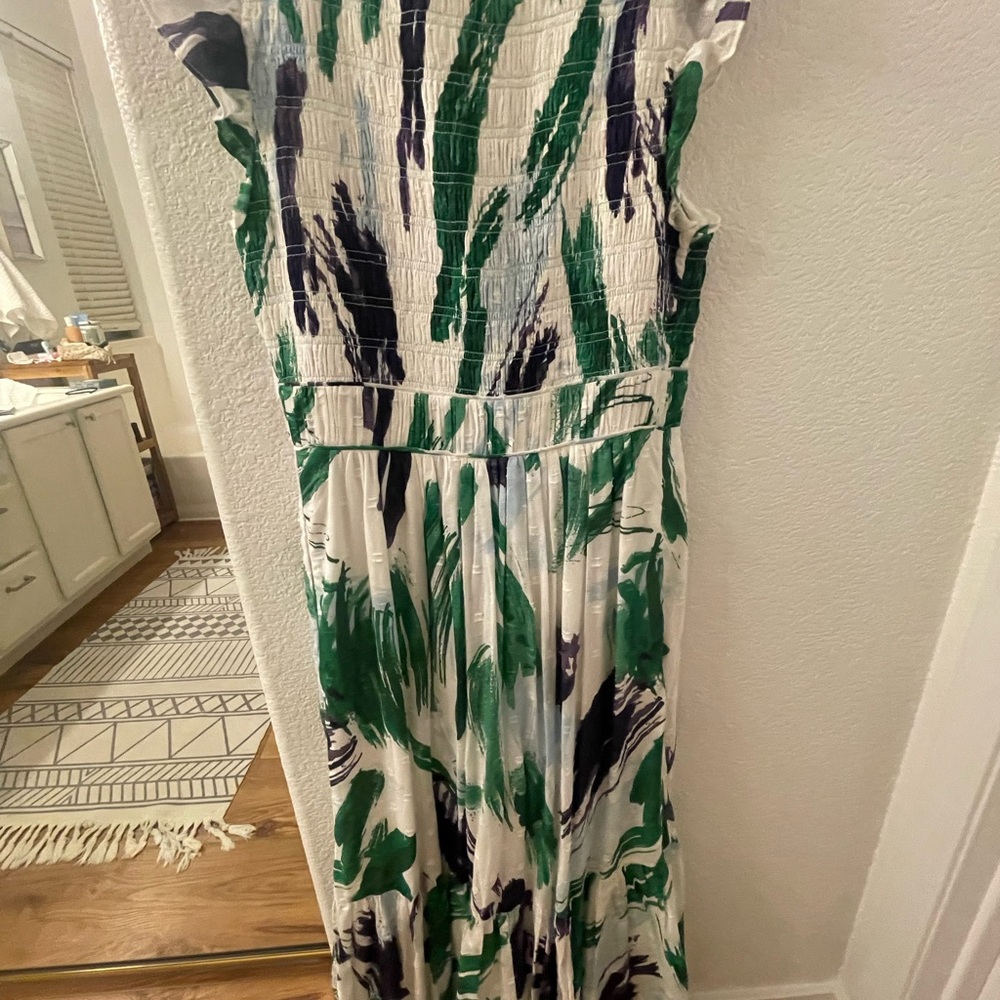 Anthropologie Cream Maxi Dress with Green & Navy Print - Picture 7 of 7